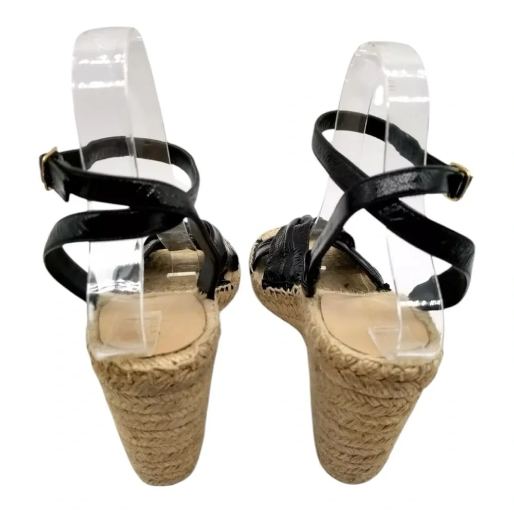 Etienne Aigner Womens Black Leather Vera Espadrille Wedge Sandal 7 M